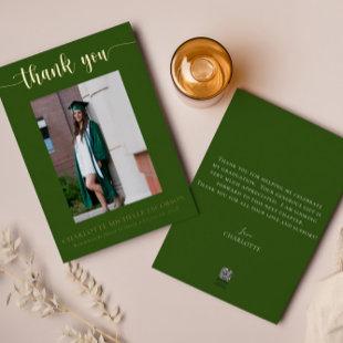 Elegant Script Green Gold Photo Graduation Foil Invitation