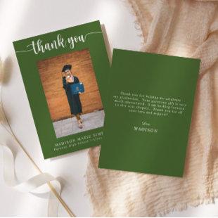 Elegant Script Green Graduation Photo Thank You Note Card