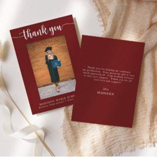 Elegant Script Maroon Graduation Photo Thank You Note Card