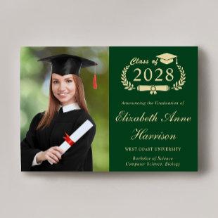 Elegant Script Photo Green College Graduation Announcement