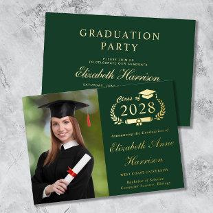 Elegant Script Photo Green Graduation Party Foil Invitation