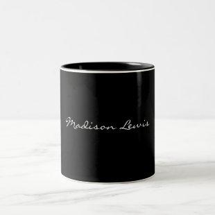 Elegant Script Plain Black Name Calligraphy  Two-Tone Coffee Mug