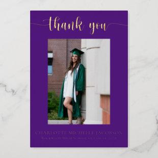 Elegant Script Purple Gold Photo Graduation Foil Invitation