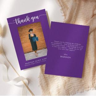 Elegant Script Purple Graduation Photo Thank You Note Card