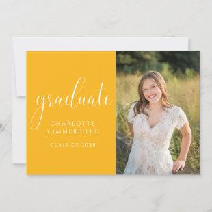 Elegant Script Yellow Gold Graduation Photo Invitation