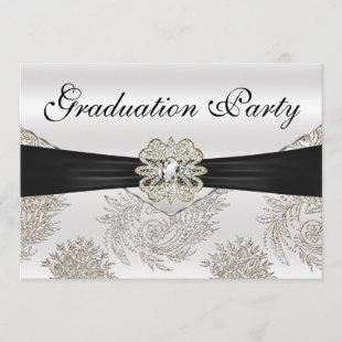 Elegant Silver and Black Graduation Party Invitation