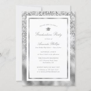 Elegant Silver Confetti Photo Graduation Party Invitation
