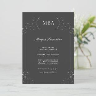 Elegant Silver Dark Gray MBA Graduation Party Invitation