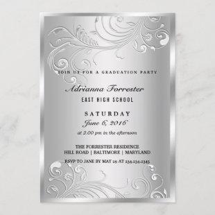 Elegant Silver Flourish Graduation Party Invitation