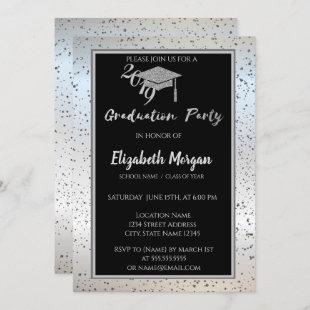 Elegant Silver  Glitter Graduation Cap,Confetti Invitation