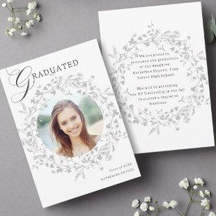 Elegant Silver Wildflower Wreath Graduation Announcement