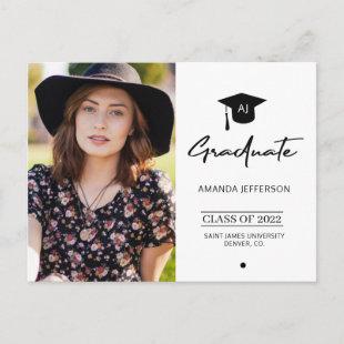 Elegant simple grad photo graduation invitation postcard