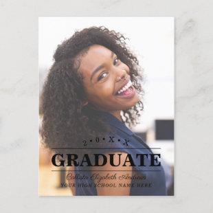 Elegant Simple Modern Photo Graduation Announcement Postcard