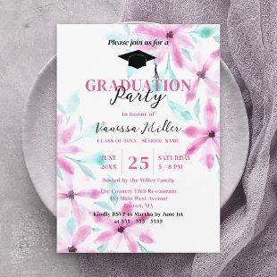 Elegant Soft Pink Watercolor Flowers Graduation Invitation