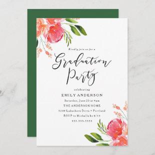Elegant Spring Watercolor Floral Graduation Party Invitation