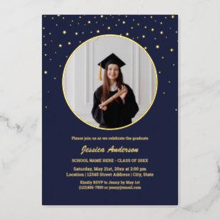 Elegant Stars Graduate Photo Graduation Foil Invitation