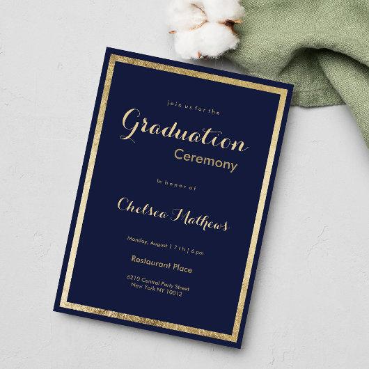 Elegant stylish navy blue faux gold Graduation Invitation
