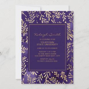 Elegant Stylish Purple Gold Leaves Trunk Party Card