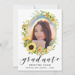 Elegant Sunflower Floral Photo Script Graduation Announcement