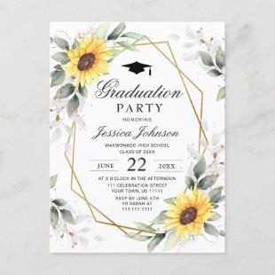 Elegant Sunflowers Eucalyptus Graduation Party Announcement Postcard
