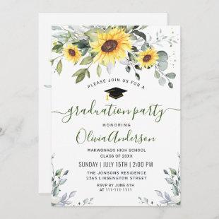 Elegant Sunflowers Eucalyptus Graduation Party Invitation