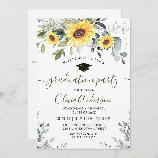 Elegant Sunflowers Eucalyptus Graduation Party Invitation