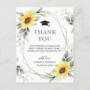 Elegant Sunflowers Eucalyptus Graduation Thank You Announcement Postcard