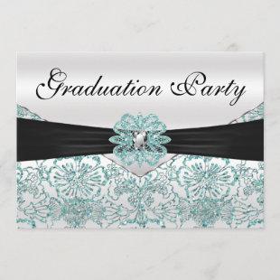 Elegant Teal Glitter Graduation Party Invitation