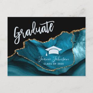 Elegant Teal Gold Graduation Party Announcement Postcard