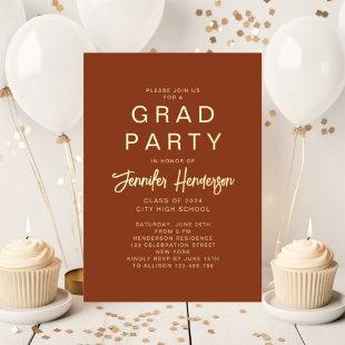 Elegant Terracotta Gold Script Graduation Party Foil Invitation