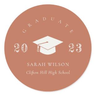 Elegant Terracotta Rust Minimal Simple Graduation Classic Round Sticker