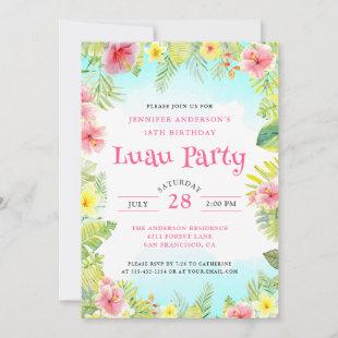 Elegant Tropical Aloha Luau Birthday Party Pink Invitation