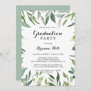 Elegant Tropical Green Foliage Graduation Party Invitation