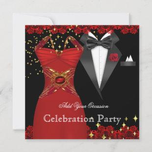 Elegant Tuxedo Red Dress Formal Event Party 2 Invitation