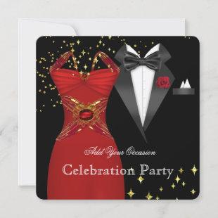 Elegant Tuxedo Red Dress Formal Event Party Invitation