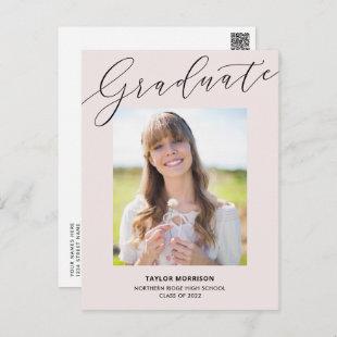 Elegant Typography Blush Pink & Black Graduation Postcard