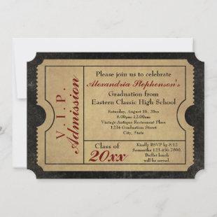 Elegant Vintage Admission Ticket Custom Graduation Invitation