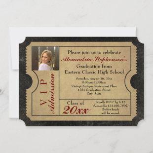 Elegant Vintage Admission Ticket Photo Graduation Invitation