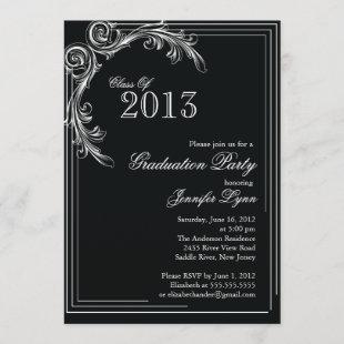 Elegant Vintage Black Graduation Party Invitation
