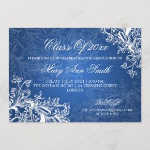 Elegant Vintage Swirls Graduation Party Blue Invitation