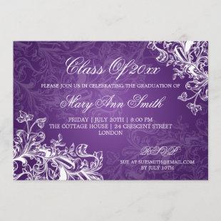 Elegant Vintage Swirls Graduation Party Purple Invitation