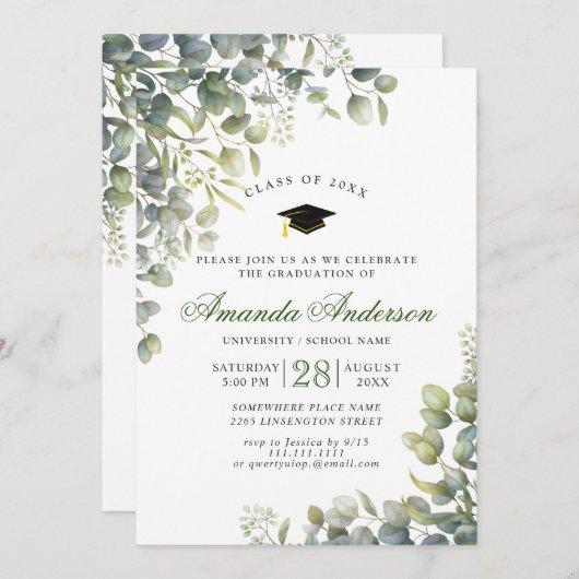 Elegant Watercolor Eucalyptus Graduation Party Invitation