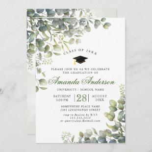 Elegant Watercolor Eucalyptus PHOTO Graduation Invitation