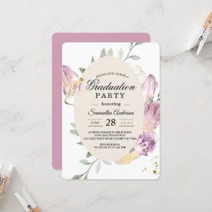 Elegant Watercolor Pansy & Purple Flowers Frame Invitation