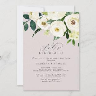 Elegant White Floral | Blush Mauve Let's Celebrate Invitation