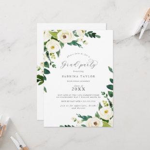 Elegant White Floral Grad Party Invitation