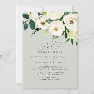 Elegant White Floral | Sage Mint Let's Celebrate Invitation