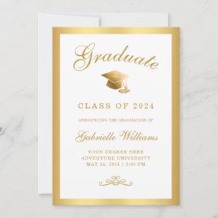 Elegant White Gold Frame Script Graduation Announcement
