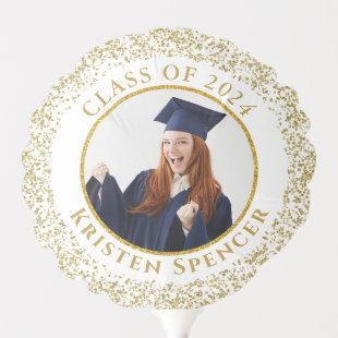 Elegant White Gold Glitter Grad Photo Graduation Balloon