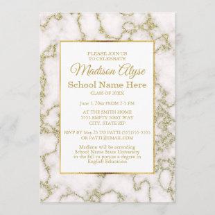 Elegant White Gold Marble Graduation Invitation